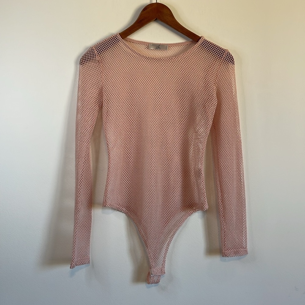 Mesh Bodysuit Medium A3 Design Pink Sleeve Rave Thong Goth Fairy Alt Barbie
